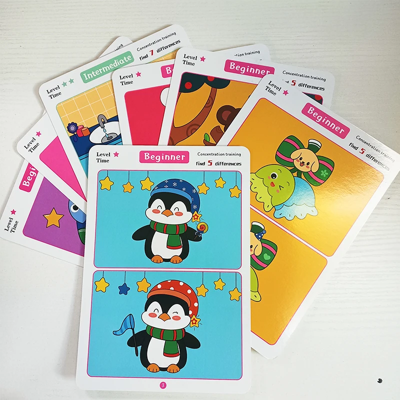 64 pezzi Carte da gioco educative Montessori per bambini Giochi di ricerca errori Carte riutilizzabili per l'addestramento alla concentrazione del giocattolo per l'educazione precoce del bambino