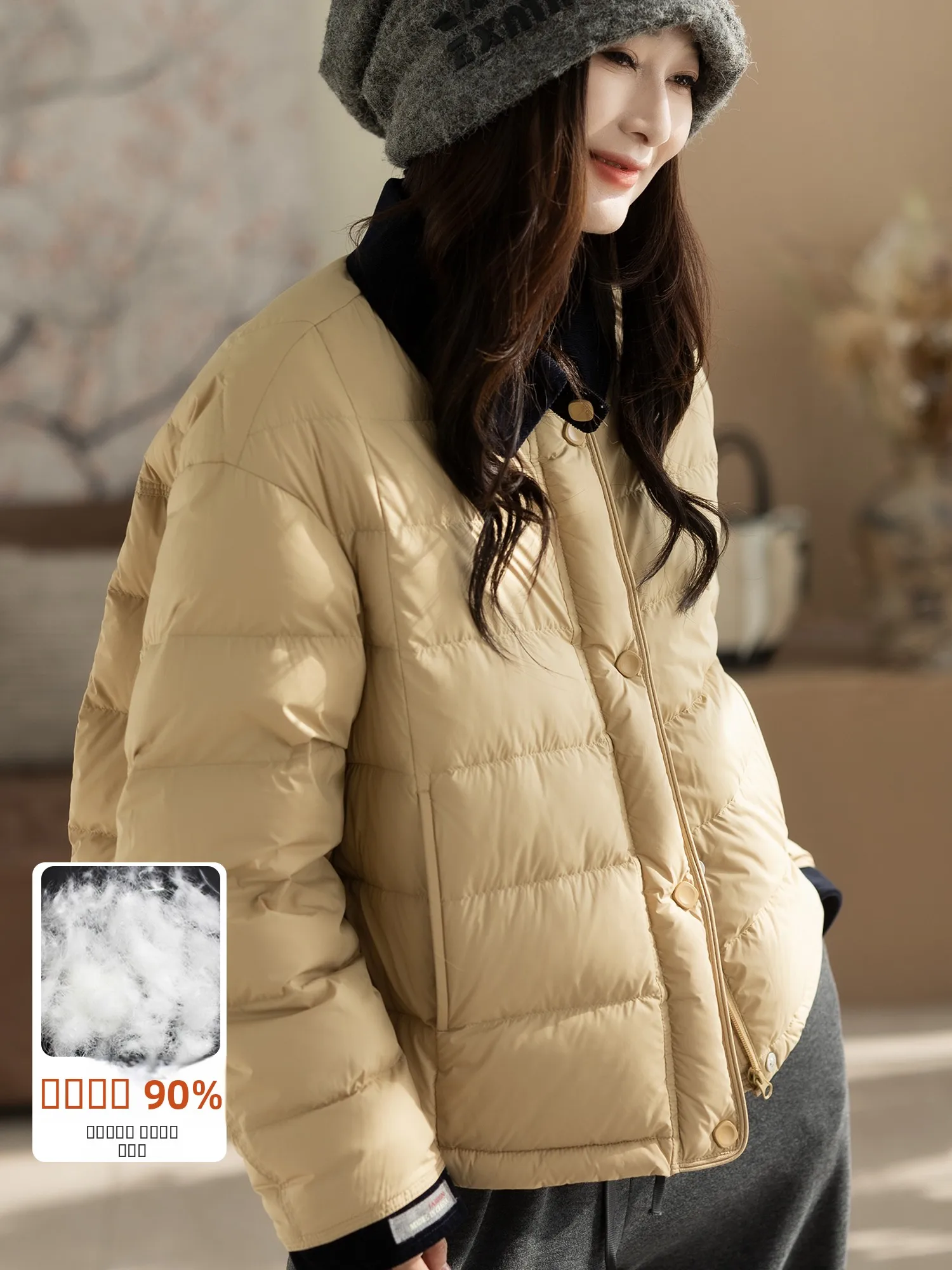 

New 2025 Women's Puffer Jaet Du down Loose Fit Simple Versatile Artistic Sle Warmth Long Sve Zipper Closure Casual Top