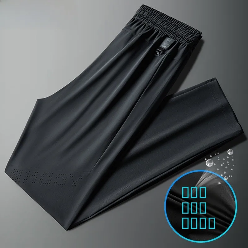 

Мужские спортивные брюки Hengyuanxiang из ледяного шелка: ультратонкие, эластичные, быстросохнущие, свободного кроя, летние повседневные брюки для бизнеса и отдыха