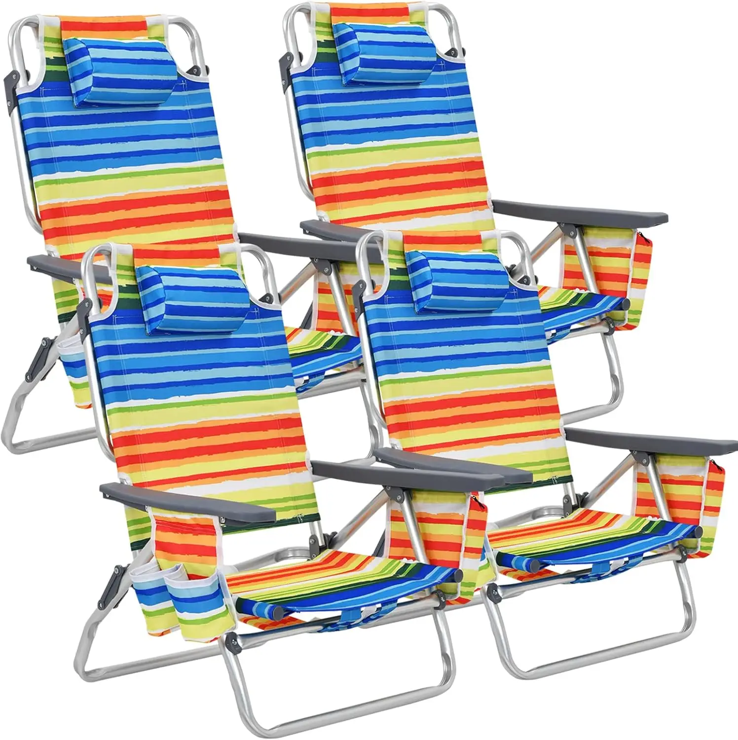 

Backpack Beach Chairs 4 Pcs Portable Camping Chairs Cool Bag and Cup Holder 5-Position Outdoor(Multi Color Without Side Table)