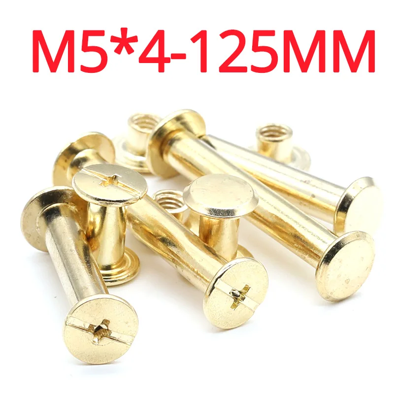 M5 Copper Plated Account Book Nut Rivet Pair Lock Screws Binding Nail Sample Booklet Female Rivet Photo Album Butt Lock Screw