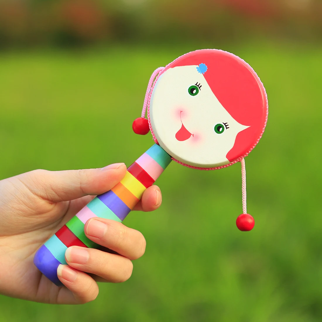 

Orff Rattle Drum Cartoon Percussion Instrument Hand Spin Bell Little Girl Tambourine Kids Music Gift Baby Educational Toys