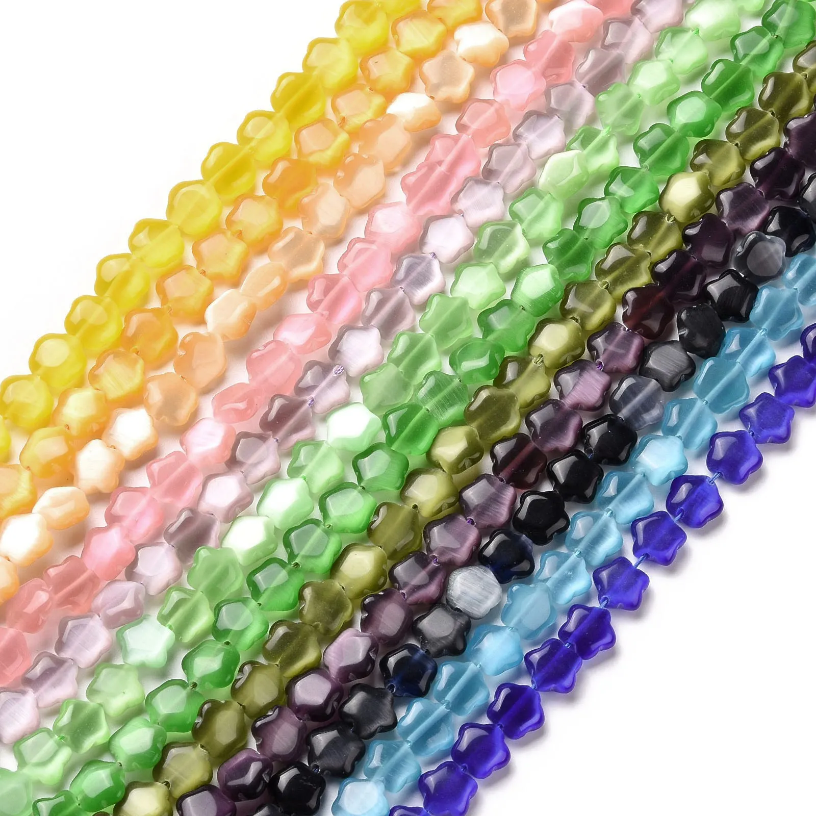 5 Strands Cat Eye Beads Star Heart Glass Beads Multi-Colors For Summery Bracelet Necklace Handmade Jewelry Making Accessories