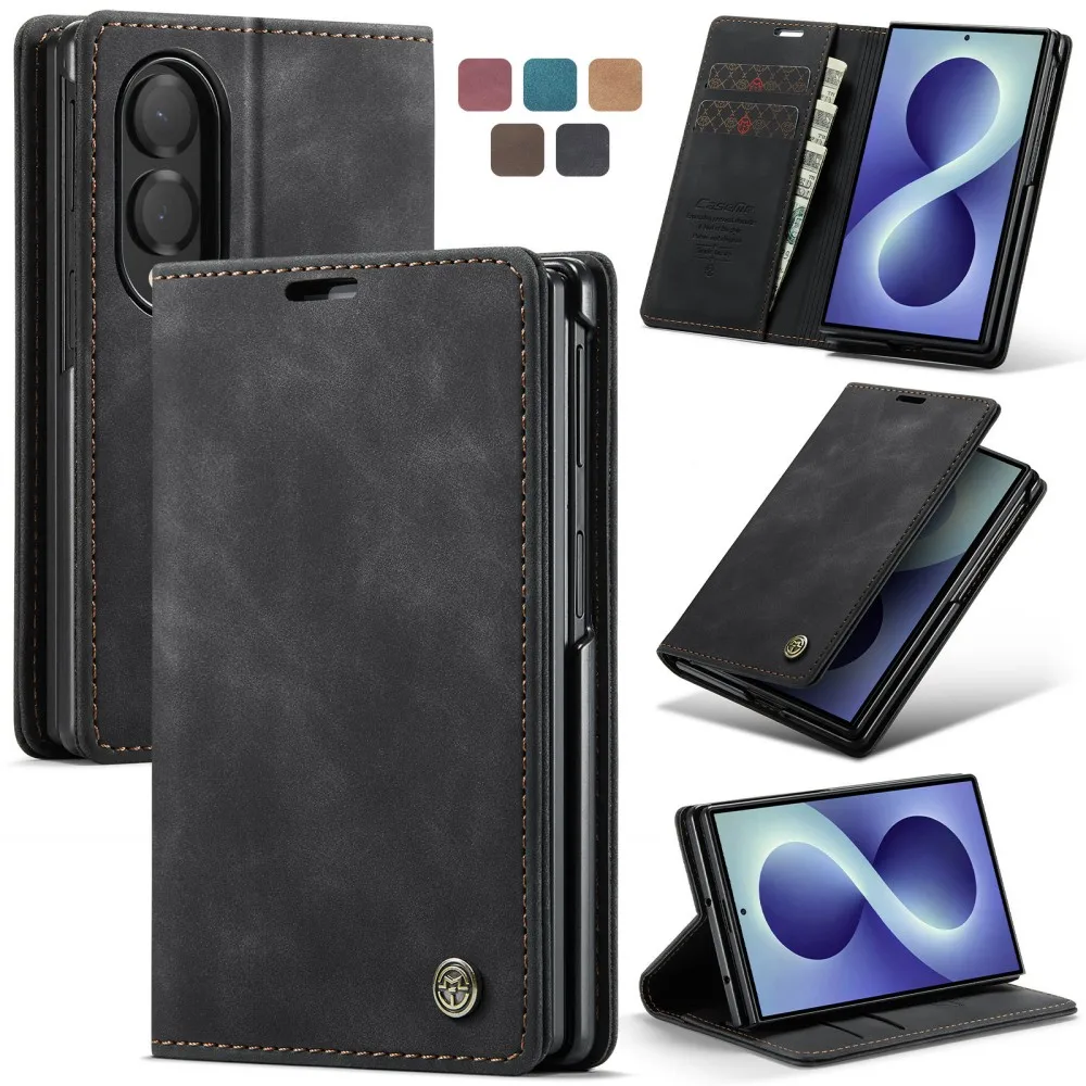 CaseMe For Samsung Galaxy Z Fold 8 Wide Protection Flip Leather Phone Case Wallet Card Slot Shockproof Back Cover