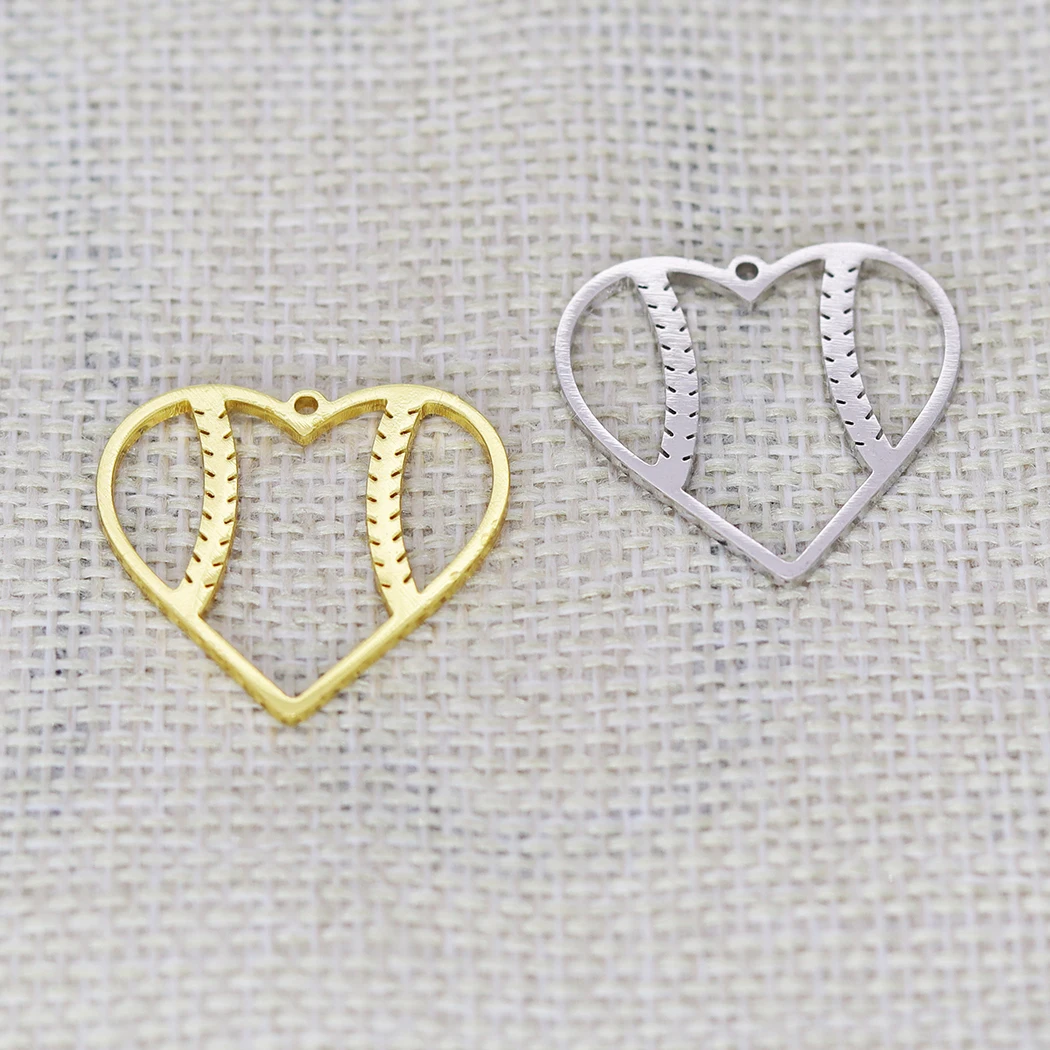 5PCS DIY Stainless Steel Hollow Love Pendant Baseball Necklace For Women Simple Everyday Sports Jewelry Charm Pendant