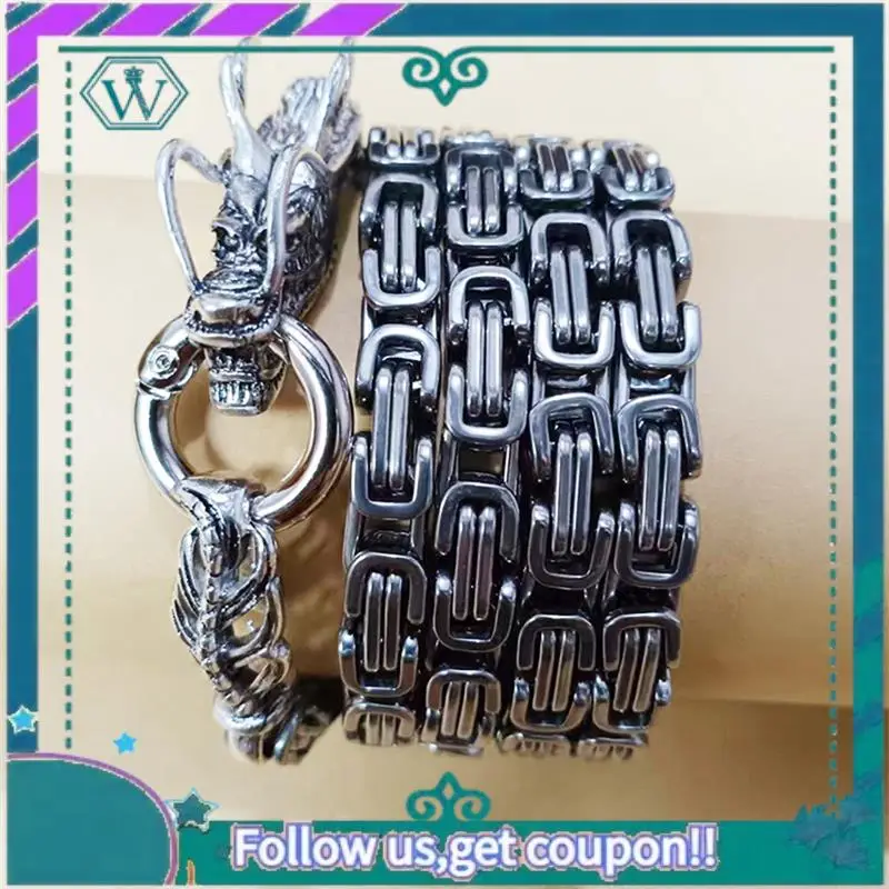 A09P في الهواء الطلق التنين العمود الفقري الدفاع عن النفس سوط سلسلة الفولاذ المقاوم للصدأ التيتانيوم الصلب عارضة سوار معدني قلادة الخصر سلسلة