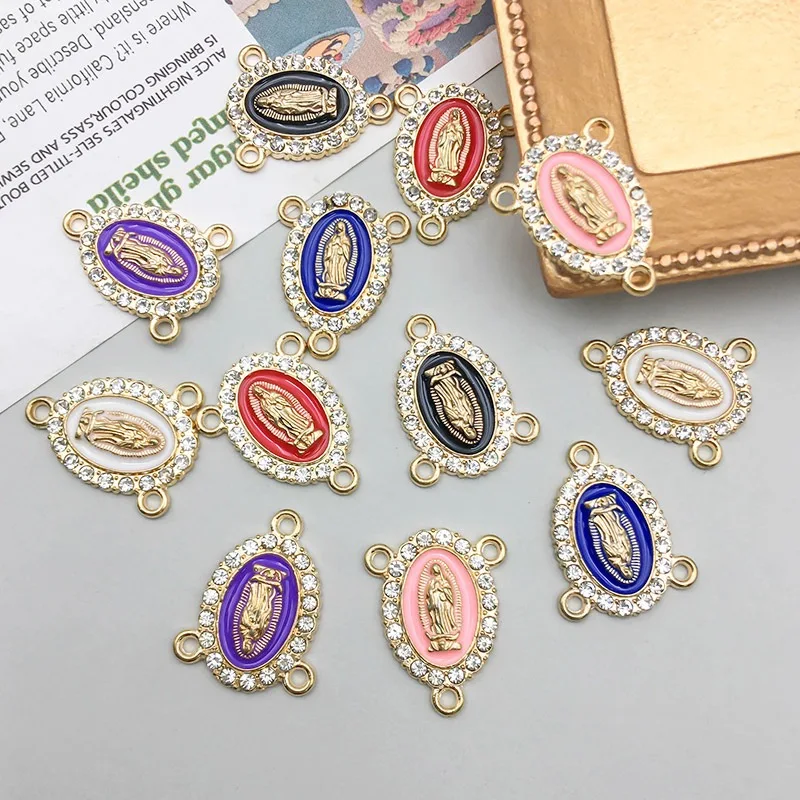 A 12-Piece Set of Multi-Color Oil-Dripping Alloy Three-Hole DIY Pendant, Pendant and Diamond-Encrusted Jewelry Accessories