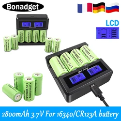 Bonadget 3.7V 2800mAh Li-ion do baterii 16340 CR123A akumulatory CR123 do latarki LED, kamera ochrony