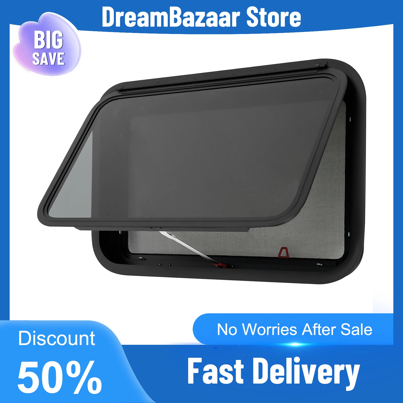 RV نافذة خروج الزجاج المقسى دفع خارج نافذة التخييم سبائك الألومنيوم 30x20x1.65in مع 30-40 °   زاوية الفتح بسمك 42 مم