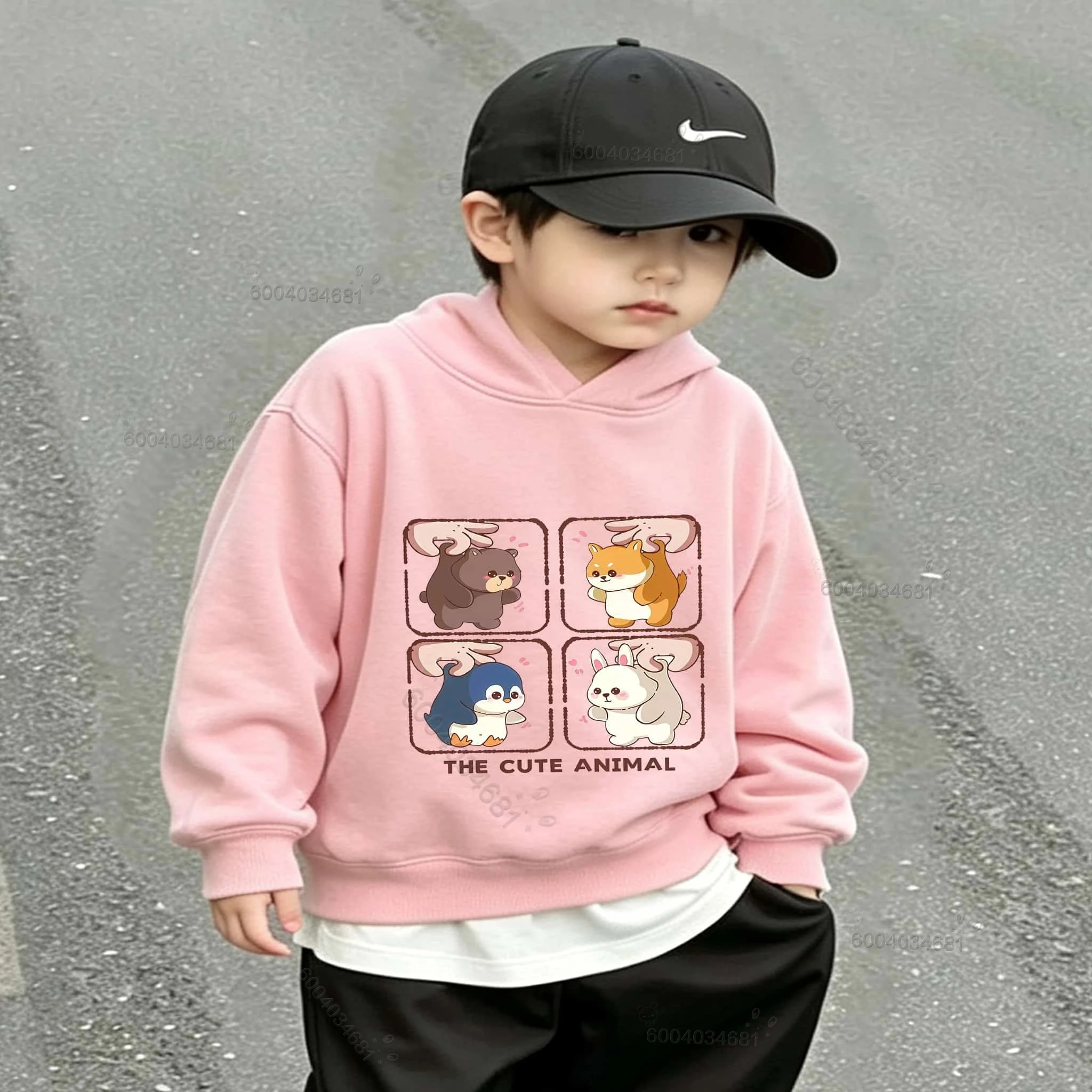 Trendiges, süßes Tiermuster-Kinder-Sweatshirt für Herbst und Winter, bequemes und warmes Alltags-Hoodie für Jungen und Mädchen. – Detail 10