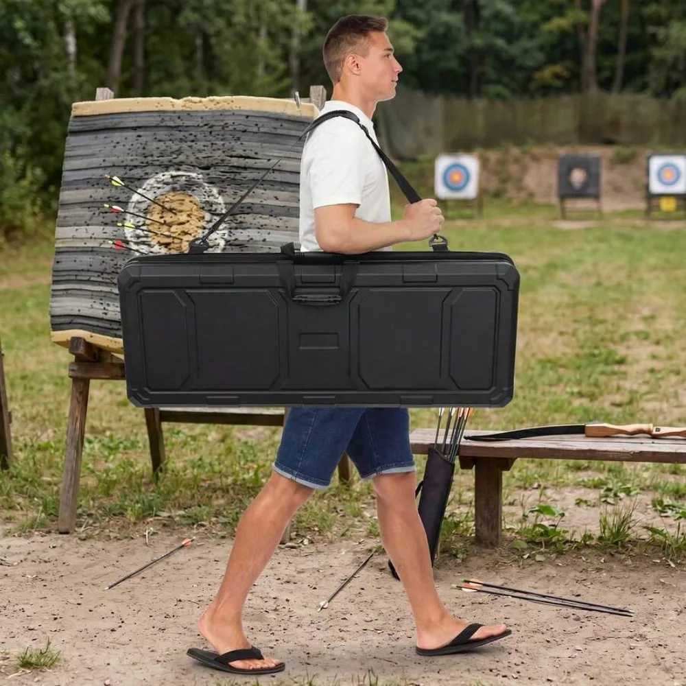 Hard Shell ABS Compound Bow Case Waterproof Shockproof Archery Storage Box with Adjustable Shoulder Strap Fits Most Compound Bows for Outdoor Hunting Shooting Practice Travel Transport