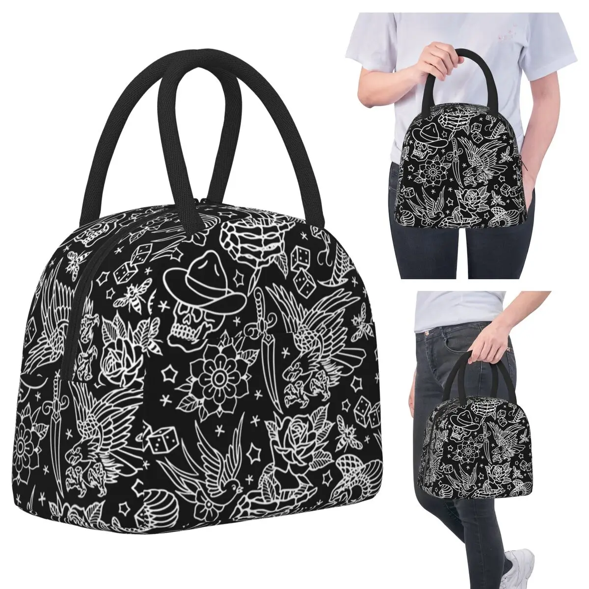 

American Traditional Tattoo Flash Print Insulated Lunch Bag Women Cooler Thermal Food Box Tote Portable Lunch Boxes Container