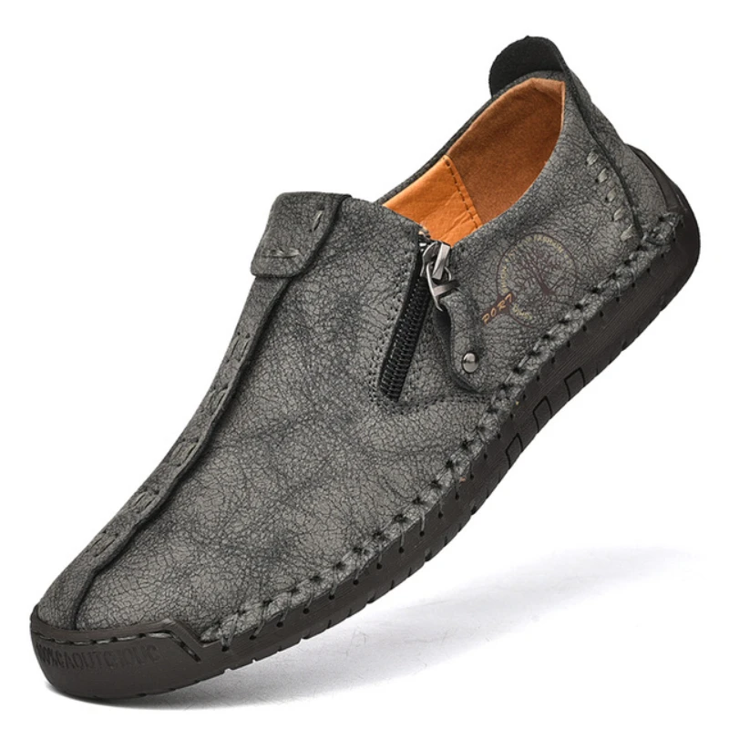 Men's Casual Shoes Walking Sports Manual Stitching Solid Color Comfortable Microfiber Leather Fashion Lightweight Running Shoes