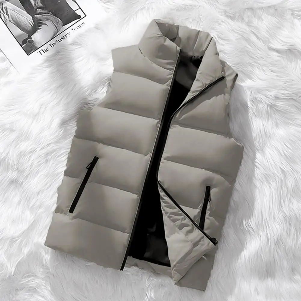 

Men Vest Coat Zipper Closure Stand Collar Sleeveless Thin Waistcoat With Pockets Solid Color Windproof Vest Outwear Sports Wear