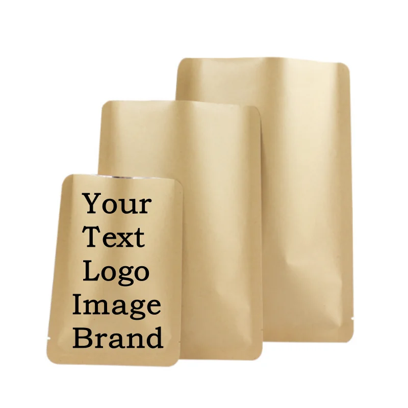 

100PCS Flat Kraft Paper Open Top Packaging Bag DIY Matcha Powder Coffee Spice Tea Custom Logo Print Heat Sealing Storage Pouches