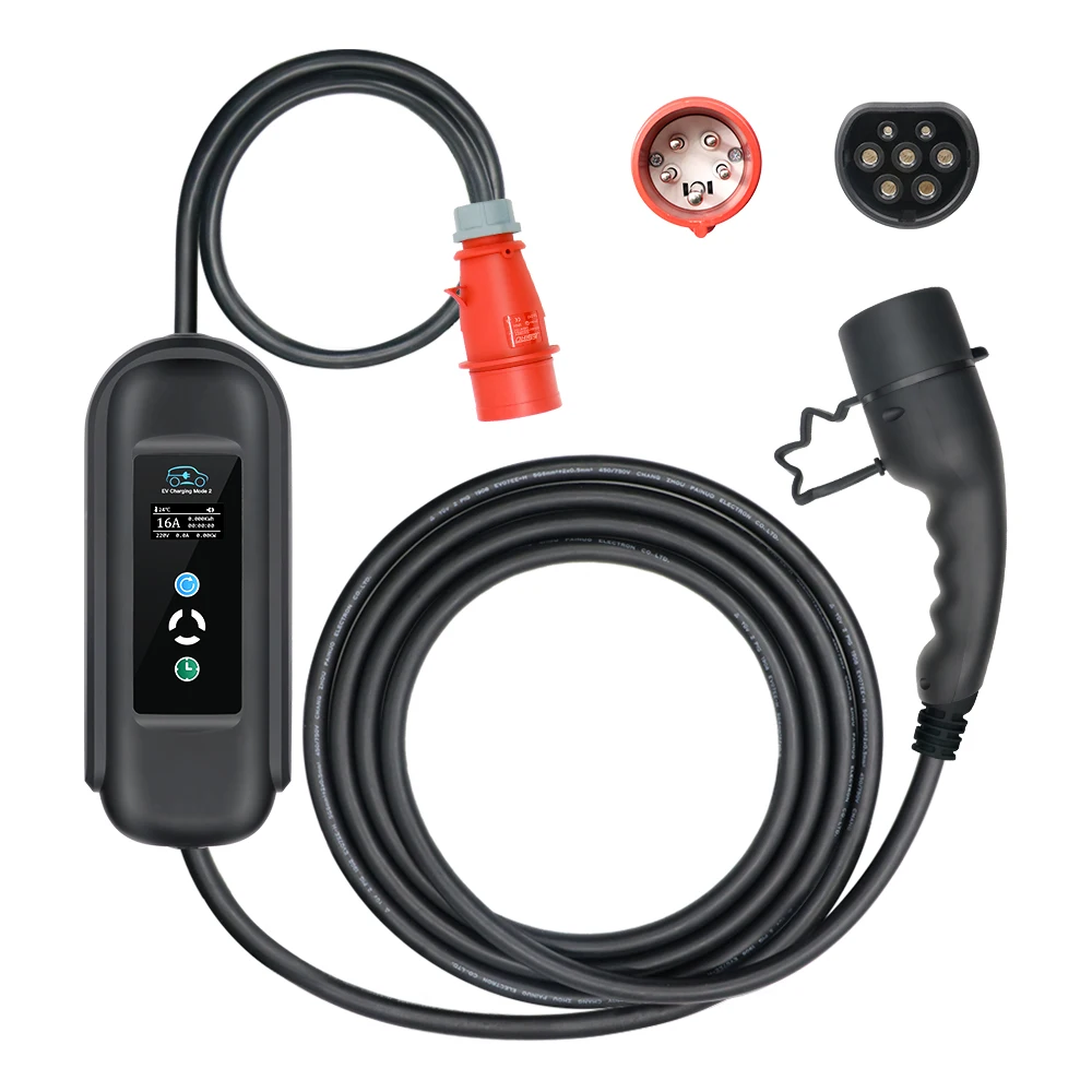Kolanky Passen 16A 11KW Draagbare EV-oplader Type 2 Muurdoos Timer Opladen voor elektrische voertuigauto's EVSE Totale lengte 5M