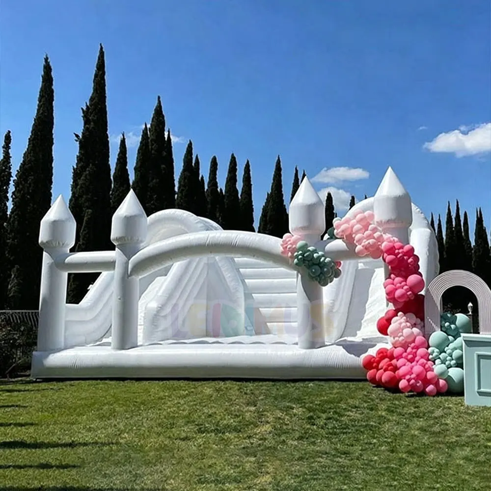 White Large Bounce House for Wedding Party Soft Play Inflatable Bouncer Jumping Castle Double Slides Bounce House Blower
