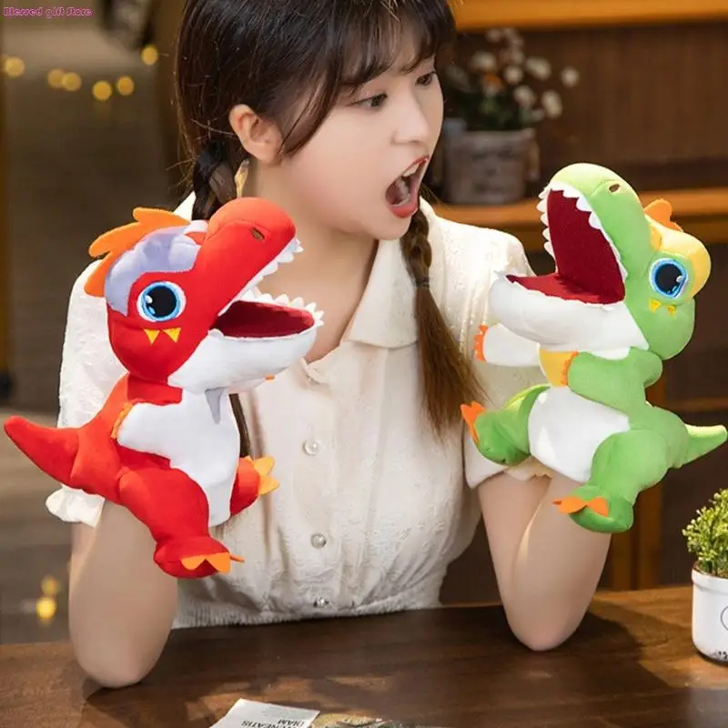 D0JC Dinosaur Plush Toy Green Hand Puppet voor creatief rollenspel zacht knuffels Childrens Educational Pretend Game
