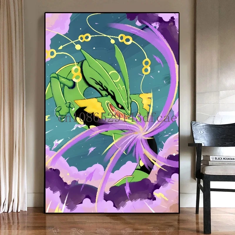 Japanese Anime Peripheral Pokemon Poster Decor Pikachu Rayquaza Wall Art Watercolor Canvas Painting Modern Room Decor Picture