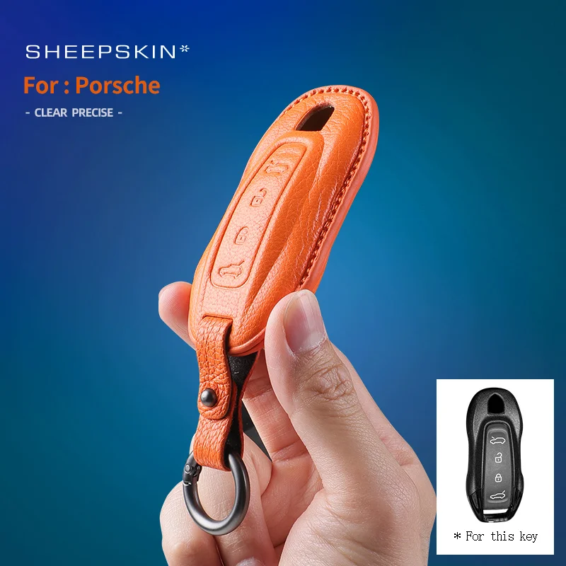 Goatskin Key Fob Cover with Keychain Fits Porsche Macan 4 EV Electric model 2024 2025 Taycan 2022 Key Shell Accessories
