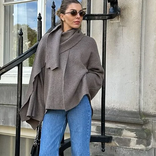 

Вязаное короткое пальто Ленивая шаль Накидка Шарф Воротник Теплый Удобный