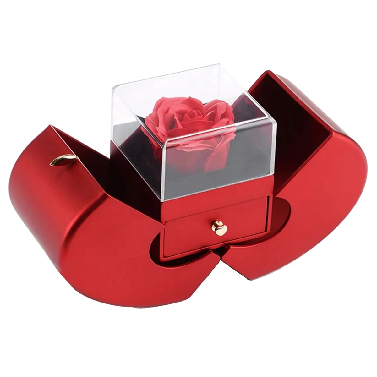 Apple-Shape Jewelry Case for Chinese Valentine's Day, Drawer Proposal Ring Box, Eternal Flower Birthday Gift