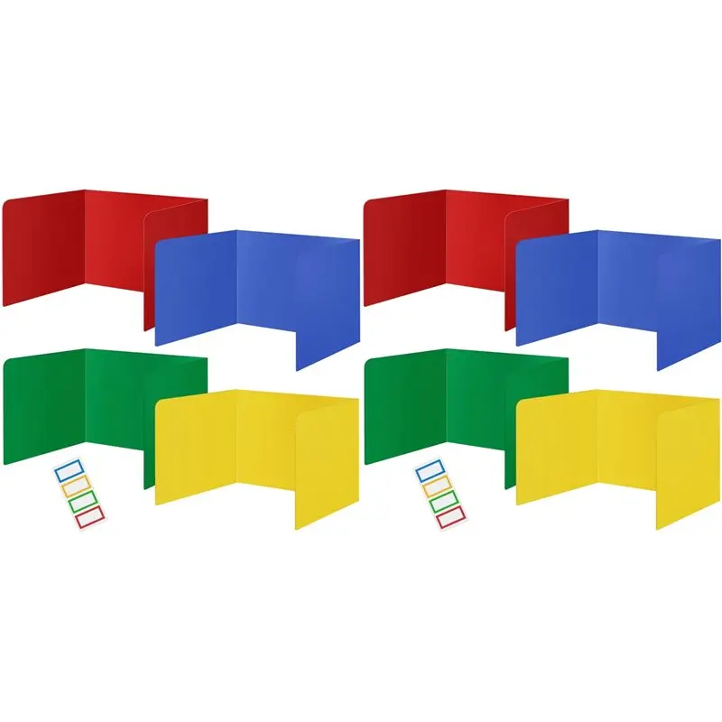 QWE-8 Pack Colorful Privacy Floders For Student Desks - Plastic Erasable - Testing Dividers For Classroom - Easy Clean