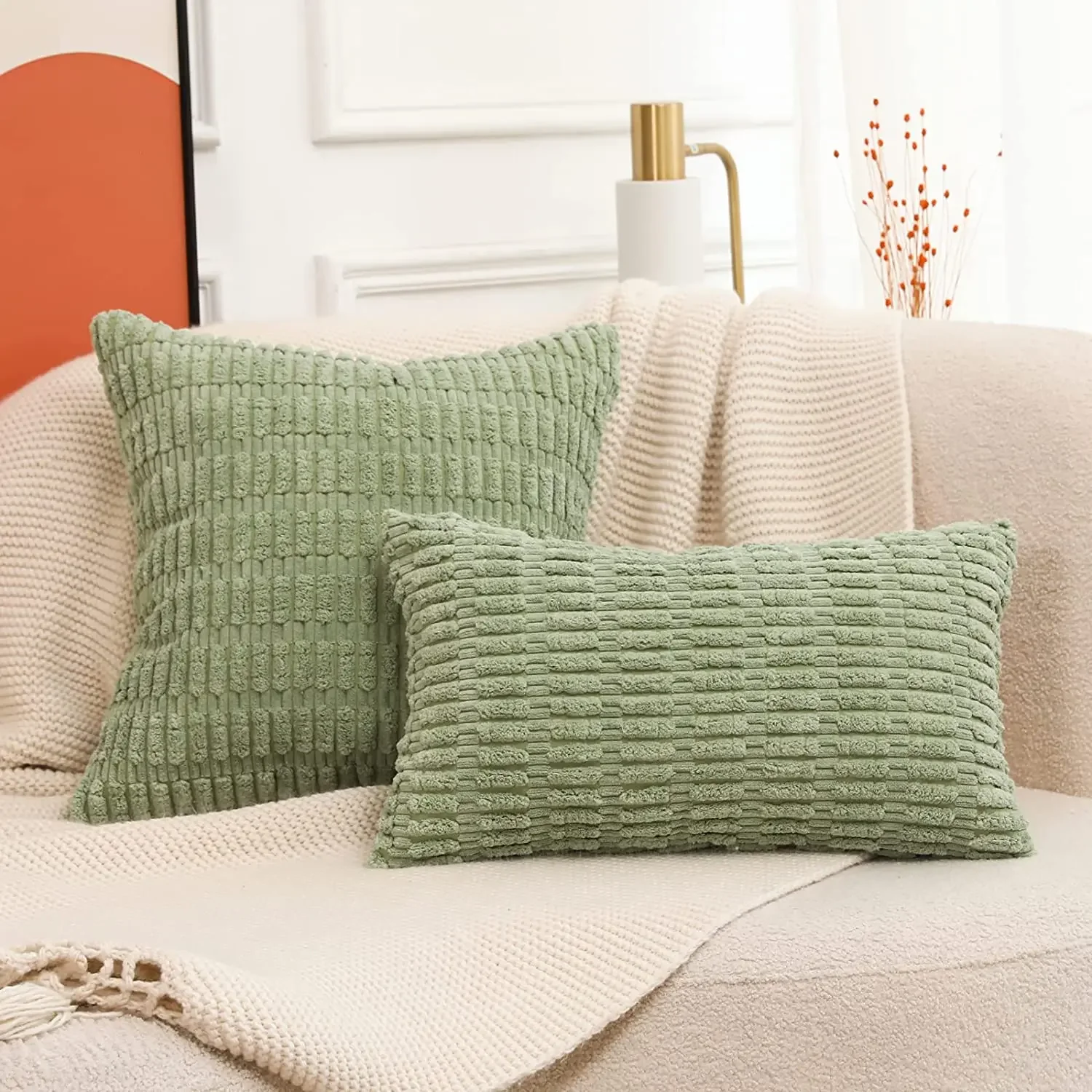 Solid Color Corduroy Pillowcase White Green Fluffy Retro Decorative Home Pillows 45x45 Throw Cushion cover For Sofa Bedroom
