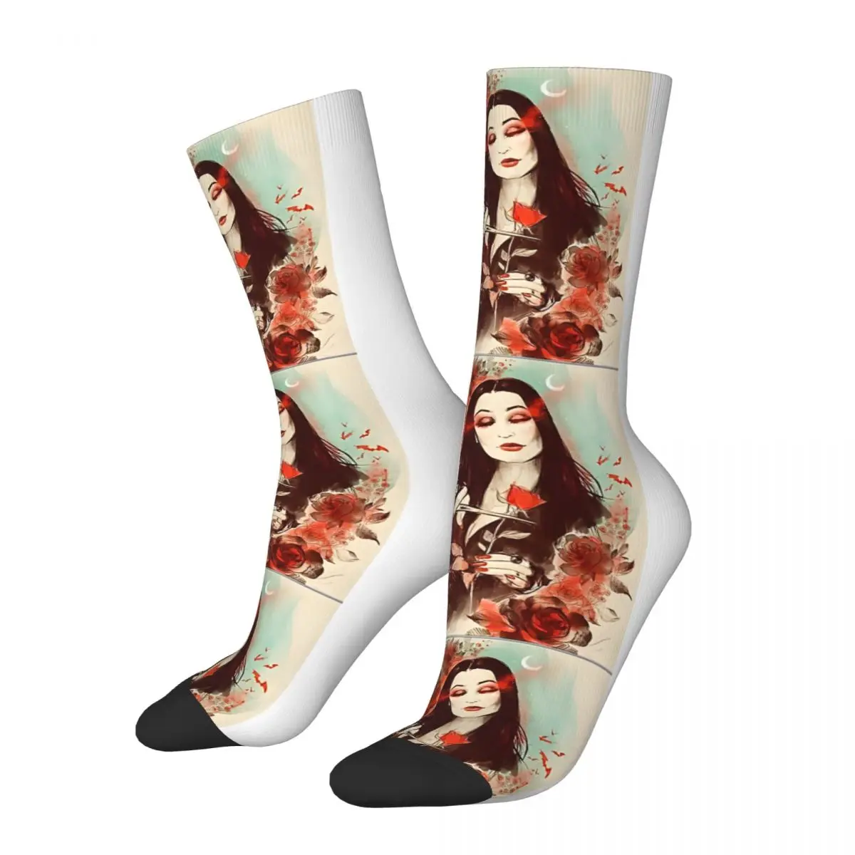 Canvas Painting Morticia Addam Men's Socks Retro Harajuku Street Style Novelty Pattern Crew Sock