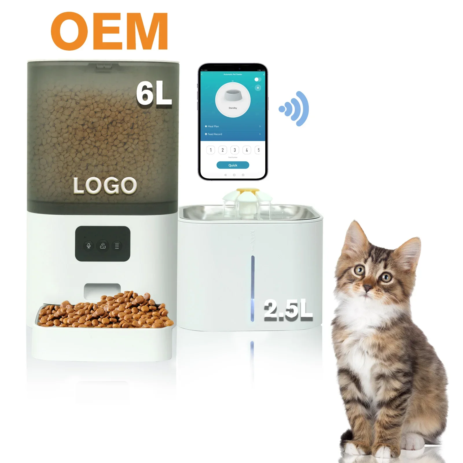

WiFi APP Controlled Smart Pet Feeder 6L Portable Automatic Dog/Cat Food Dispenser With Timed Water Includes Voice Call Function