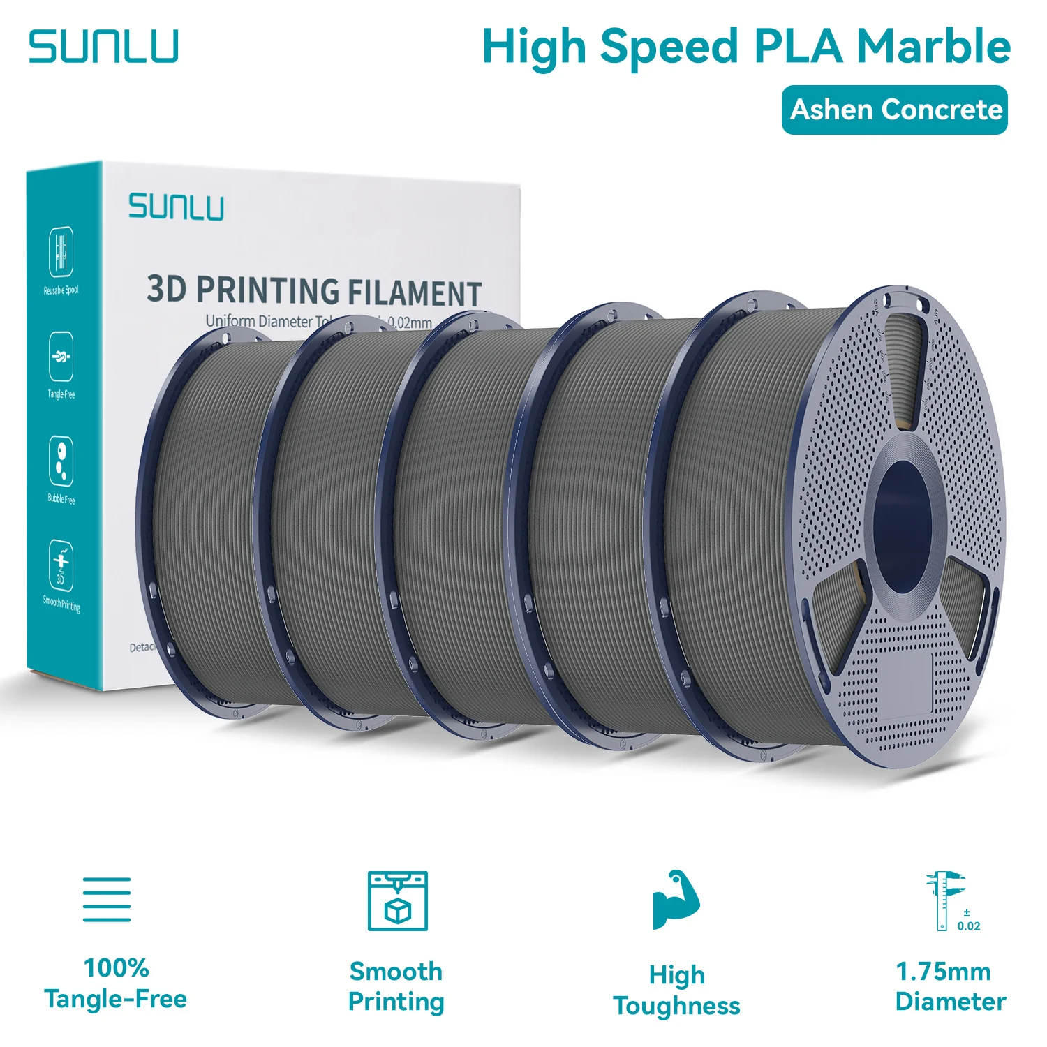 SUNLU PLA Marmer Filament 1.75mm Netjes Gewikkeld Natuurlijke Marmerstructuur 600mm/s Hoge Snelheid PLA Filament voor de Meeste FDM 3D Printers 5KG