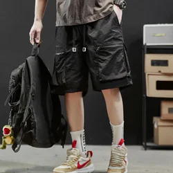 Summer Ice Silk Men Cargo Shorts 2024 Solid Fashion Short Pants Knee Length Drawstring Men Casual Shorts Work Bermudas Masculina