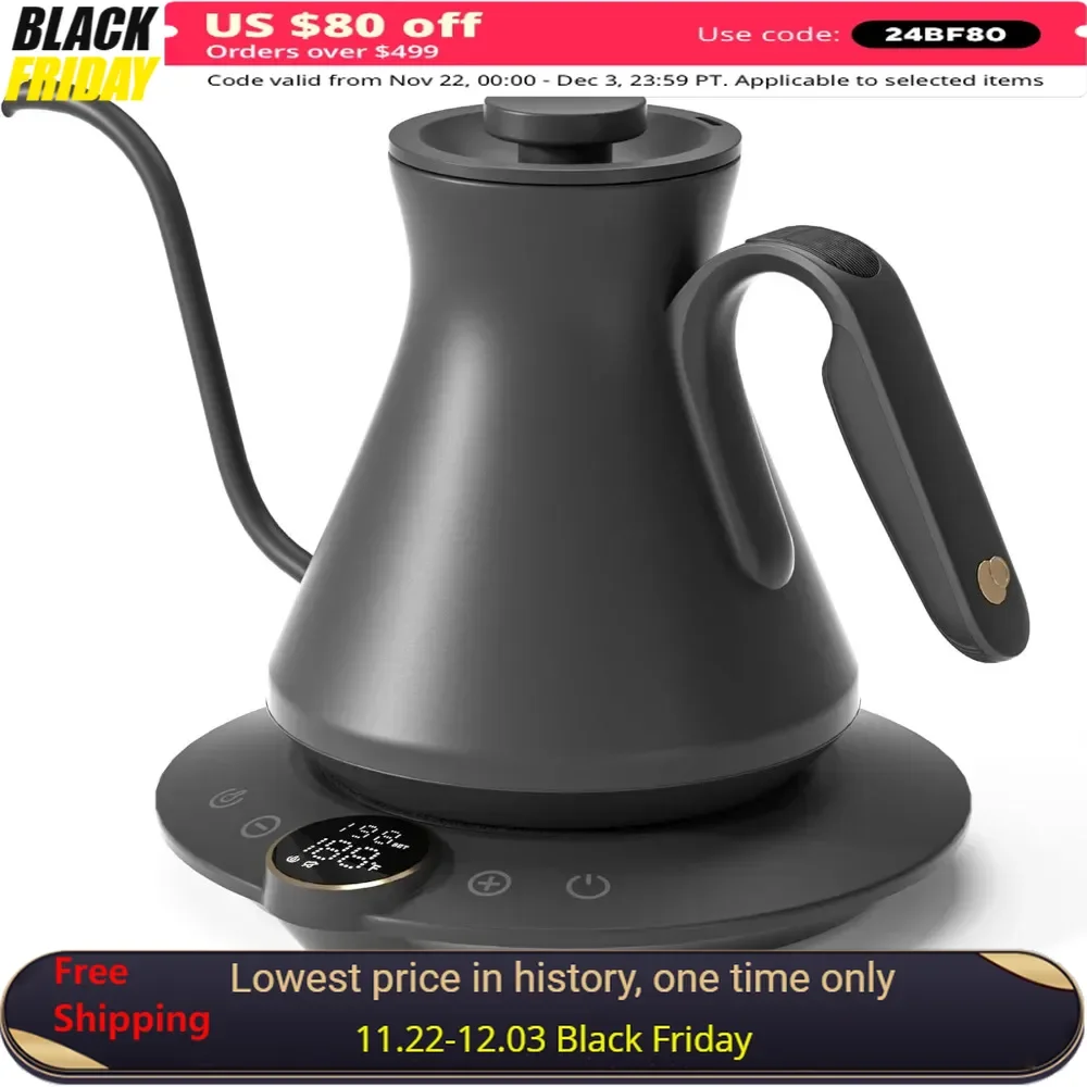 

Electric Kettle, Gooseneck with One-touch ±1℉ Temperature Control & Digital Screen, Rapid Boil in 2-3 Minutes, Water Kettles