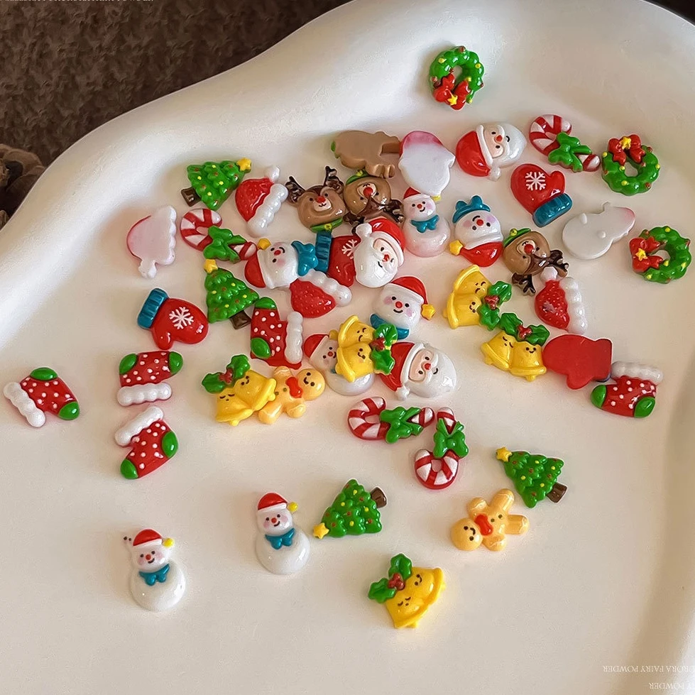 Christmas Wreath Glove Hat Sock Elk Santa Claus Tree Leopard Bowknot Butterfly Snowflakes Star Nail Art Accessories Decorations