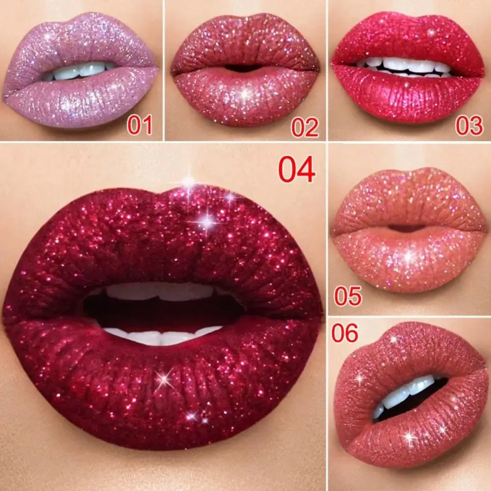 Lip Makeup Glitter Liquid Lipstick Diamond Glitter Pearl Color Shimmer Metal Matte Long Lasting Waterproof Shiny Lip Gloss Girl