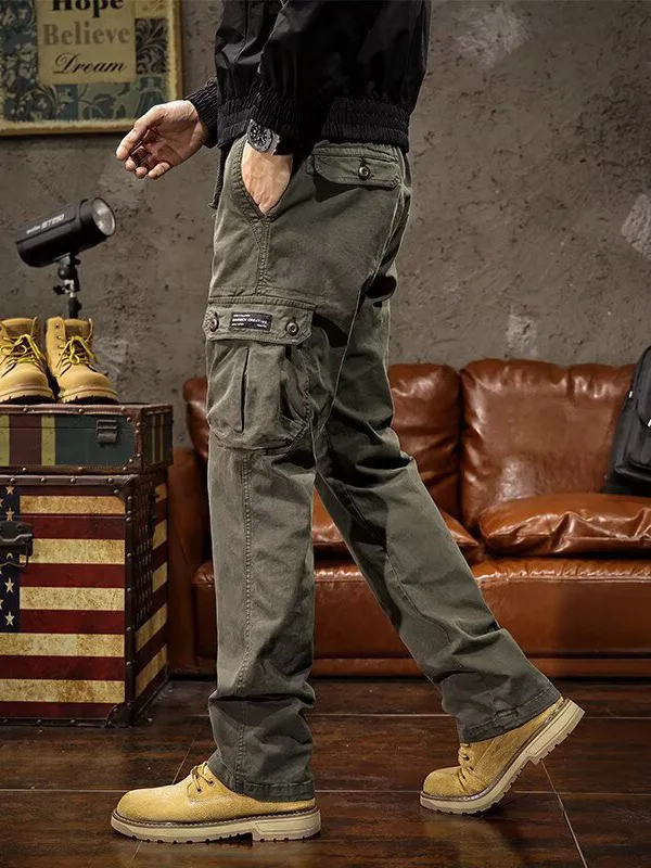 Spring Autumn Heavyweight Pure Cotton Multi-Pocket Workwear Trousers Men Straight Loose Wear-resistant Labor Protection Pants...