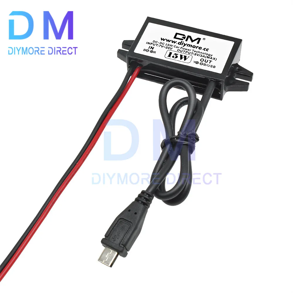 USB Car Power Charger DC Buck Converter Module Voltage Regulator 12 V to 5 V 3A 15W Waterproof Step Down Volt Power Module