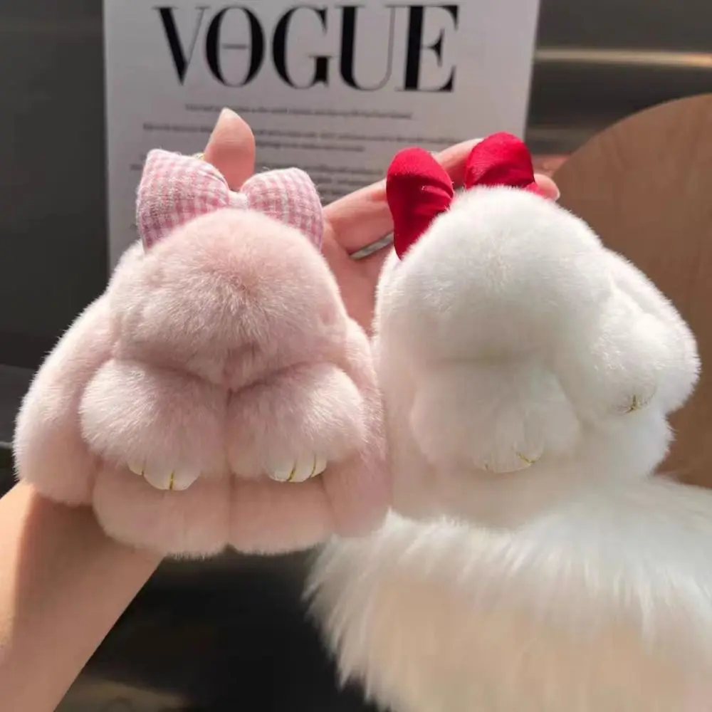 Cute Fashion Pompoms Bow Rabbit Pendant Plush Fluffy Bunny Doll Keychain Hanging Ornament Bag Pendant Backpack Key Chain