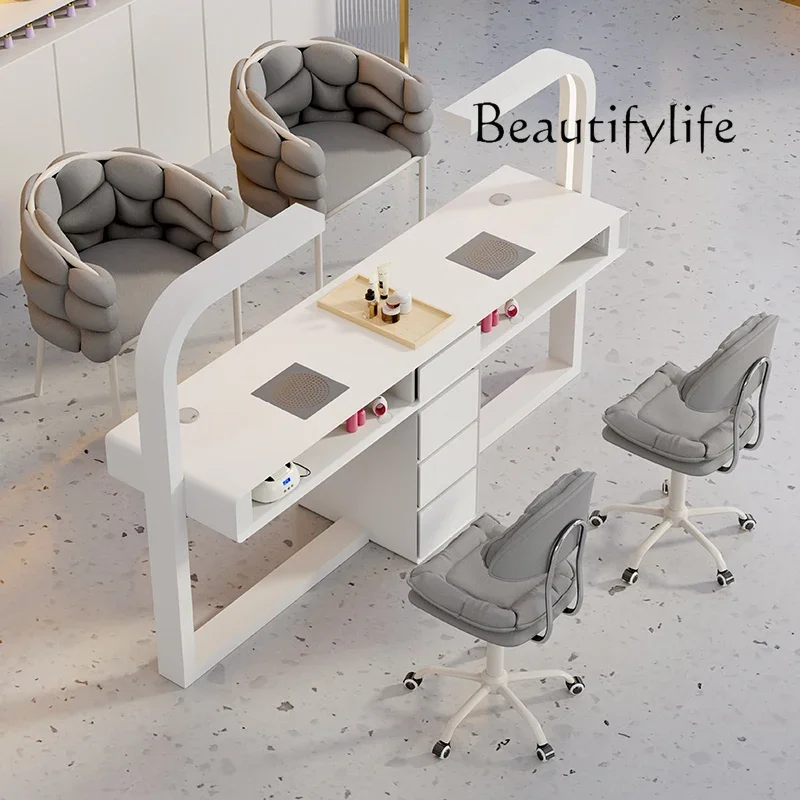 WM مسمار الفن الجدول وكرسي مجموعة خاصة واحدة ومزدوجة متعددة الوظائف ضوء فاخر مسمار الفن الجدول كريم نمط