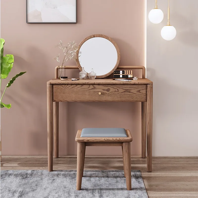 For All Solid Wood Dresser, Bedroom Ash Wood Makeup Table and Chairs