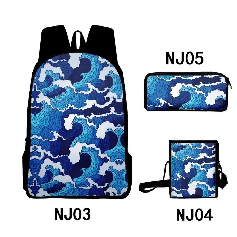 

Harajuku Popular Cool Waves 3D Print Estudante Sacos De Escola, Mochila Laptop Daypack, Inclinado Bolsa de Ombro, Lápis Caso,