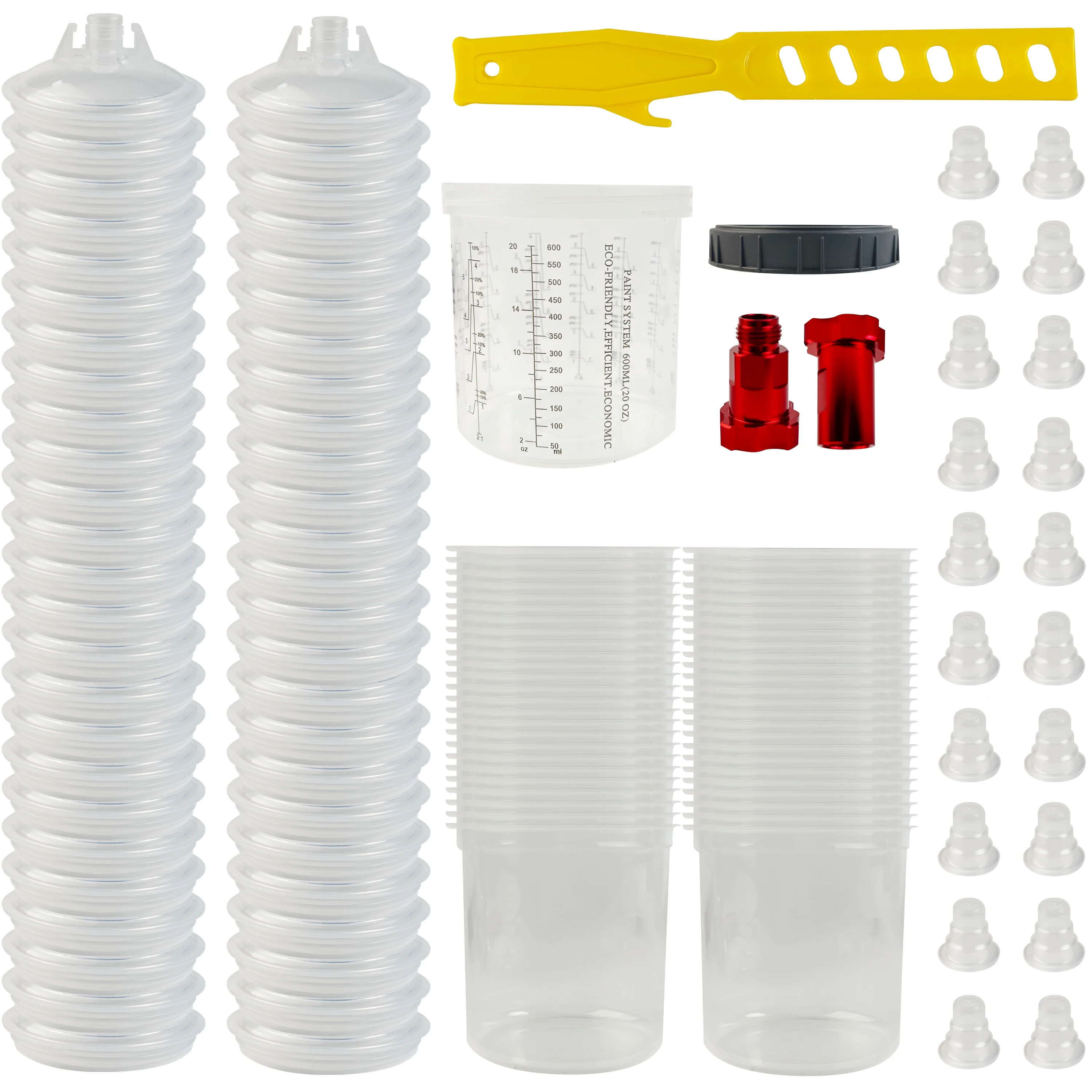 ENDOZER Kit da 50 Pezzi di Rivestimenti Monouso per Pistola a Spruzzo con Coperchi, Filtro da 125 Micron, Tappi di Chiusura e Adattatori per Spruzzatori di Vernice HVLP - Spedizione da Magazzino USA