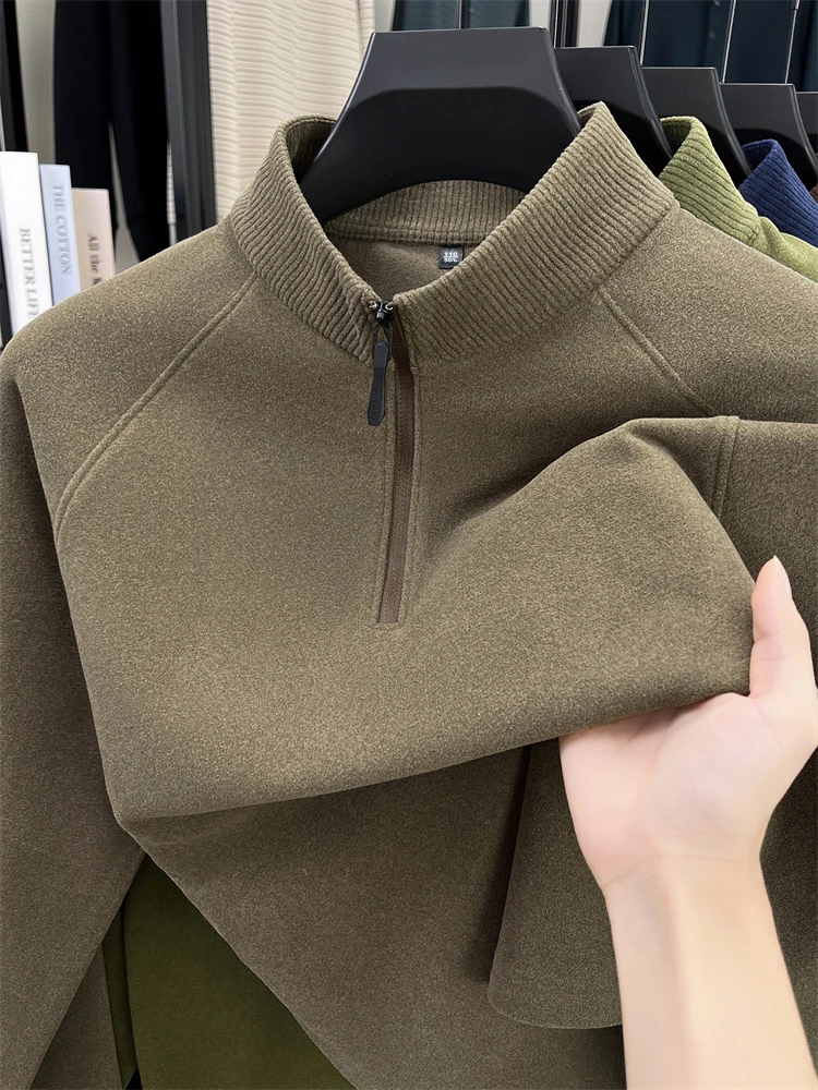 

Double-sided Velvet Zipper Sweatirt Men's f High Collar Thermal T-irt oulder Insert Long Sve Pure Color...