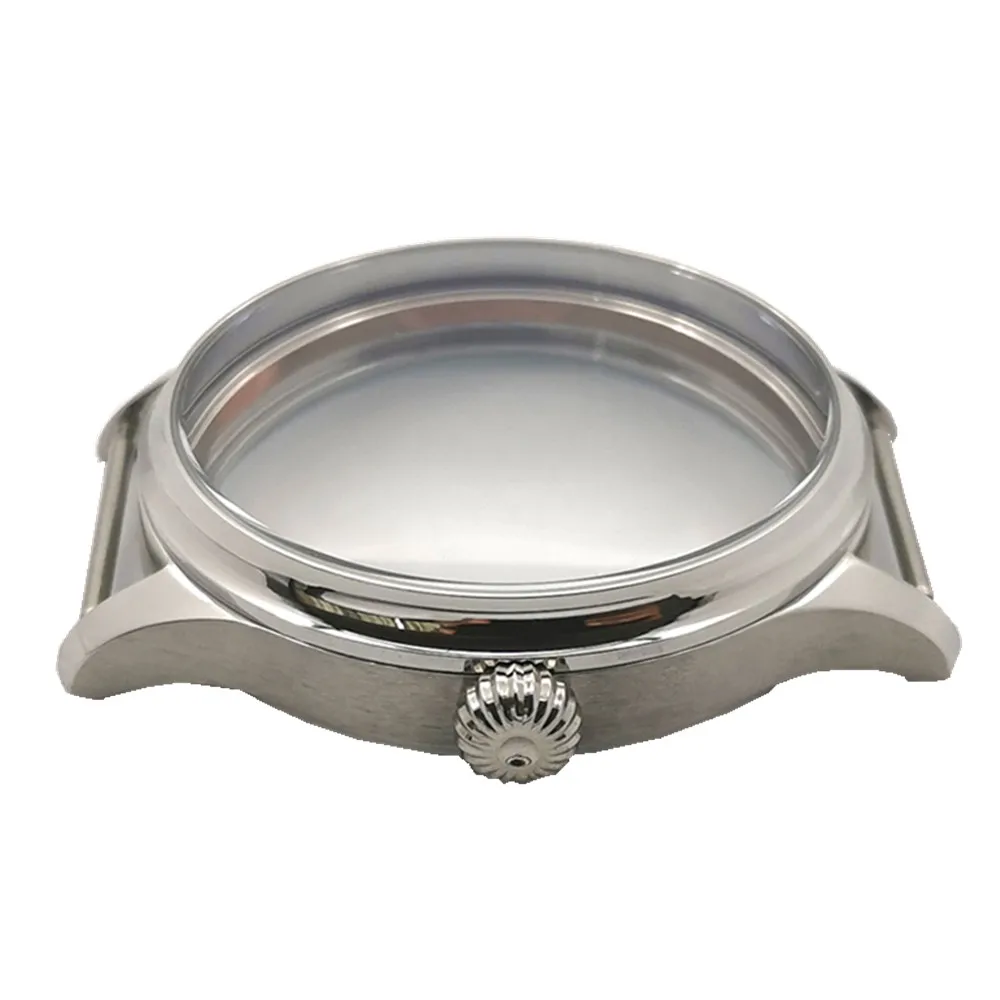 الراقية مقاوم للماء الفضة 44 مللي متر الفولاذ المقاوم للصدأ صلابة عالية حافظة ساعة معدنية لاستبدال علبة الساعة ETA6497/6498 #3