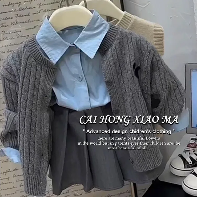 الربيع الكورية نمط الفتيات ثلاث قطع مجموعة الزي المدرسي سترة مع رفض طوق بلوزة مطوي تنورة طفل أطفال الزي