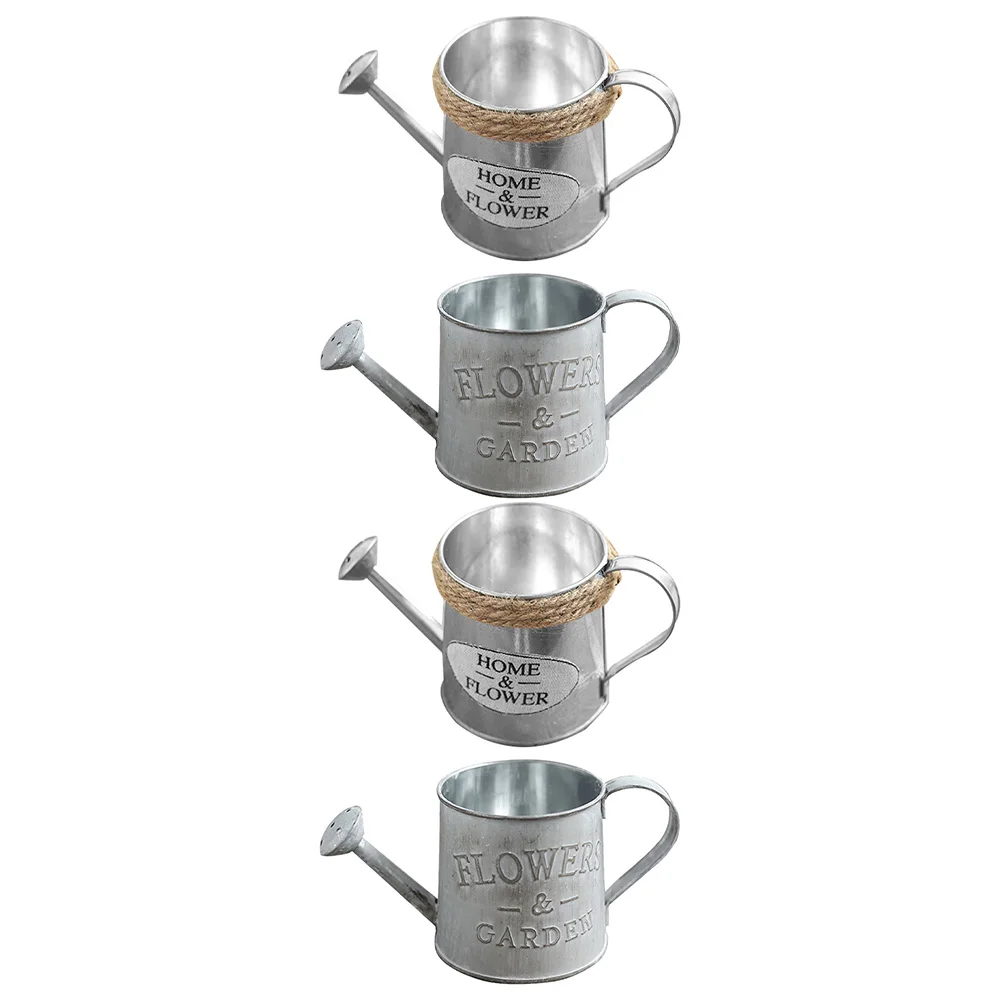 

4pcs Vintage Iron Flower Bucket Watering Can Sprinkler Kettle for Home Balcony Decoration Flower Arrangement Pot