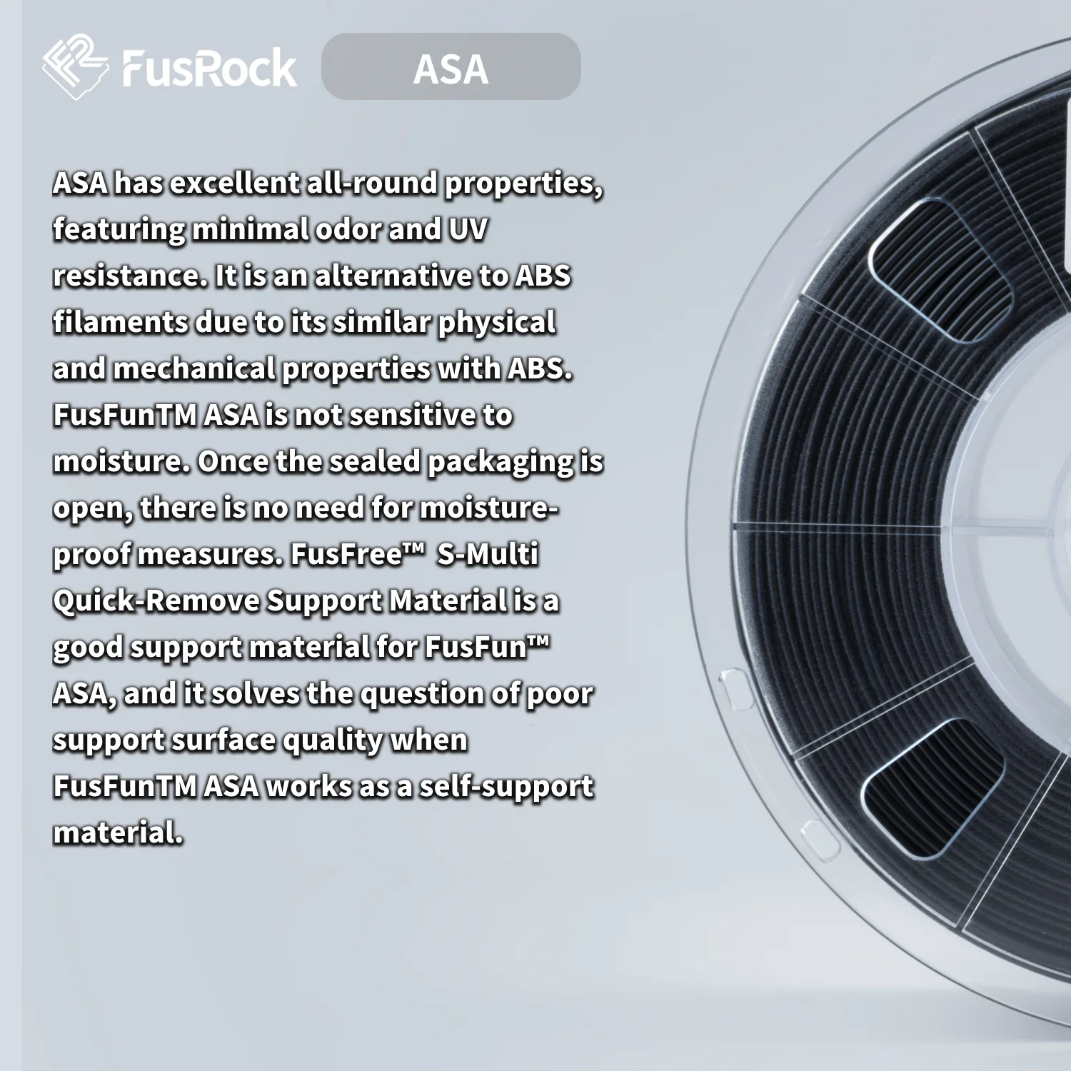 FUSROCK  3D Printer Filament ASA Weather and Chemical Resistant Super Stiff Engineering Printing Plastic Replace ABS Upgrade