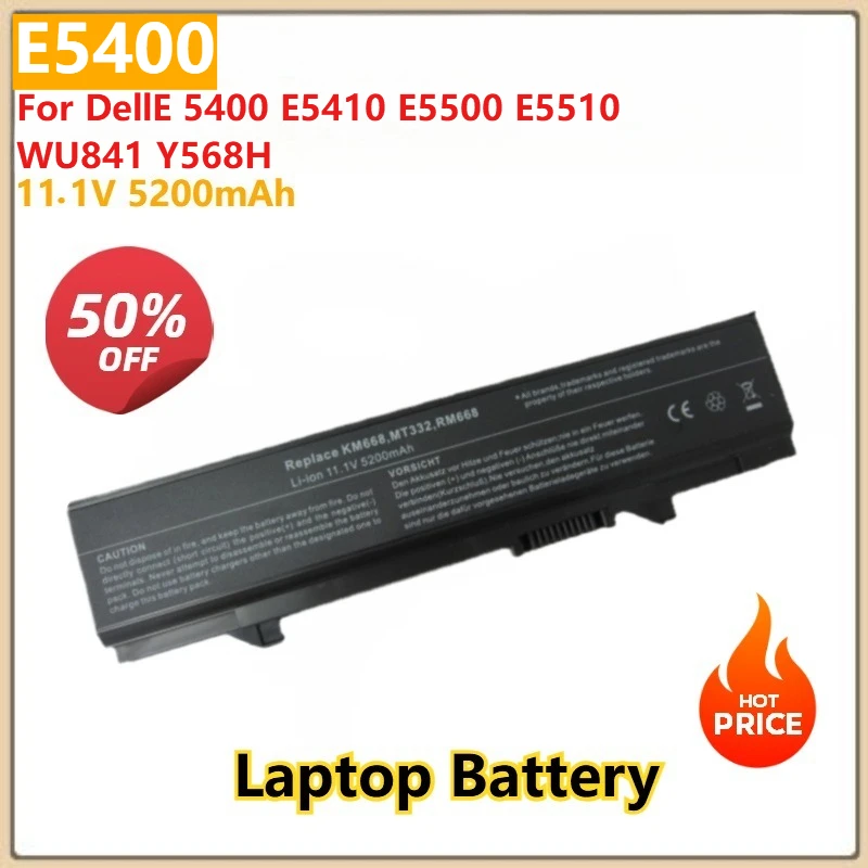 For DellE 5400 E5410 E5500 E5510 WU841 Y568H Replacement Laptop Battery E5400 11.1V 5200mAh