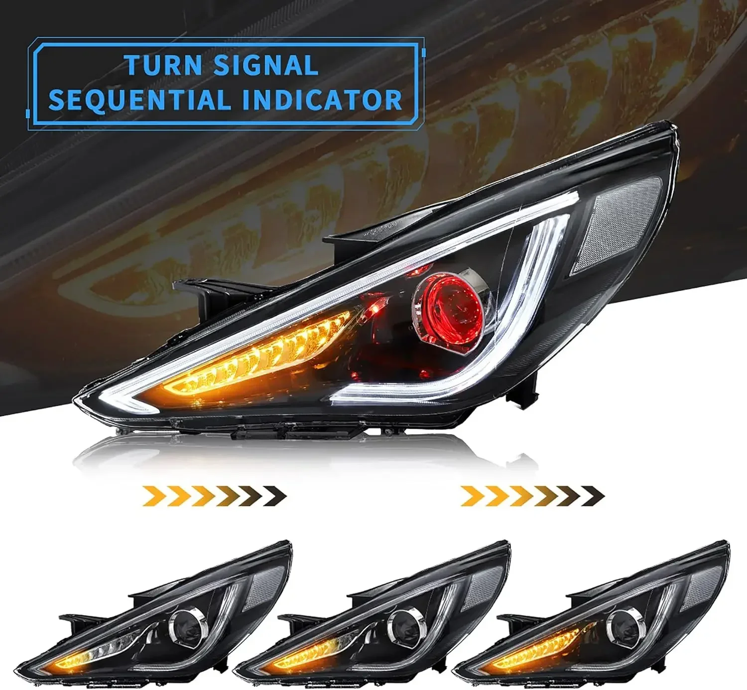 Faros delanteros LED para proyector compatibles con Hyundai Sonata 2011-2014 (no aptos para híbridos y modelos sin nivelación automática) con ámbar