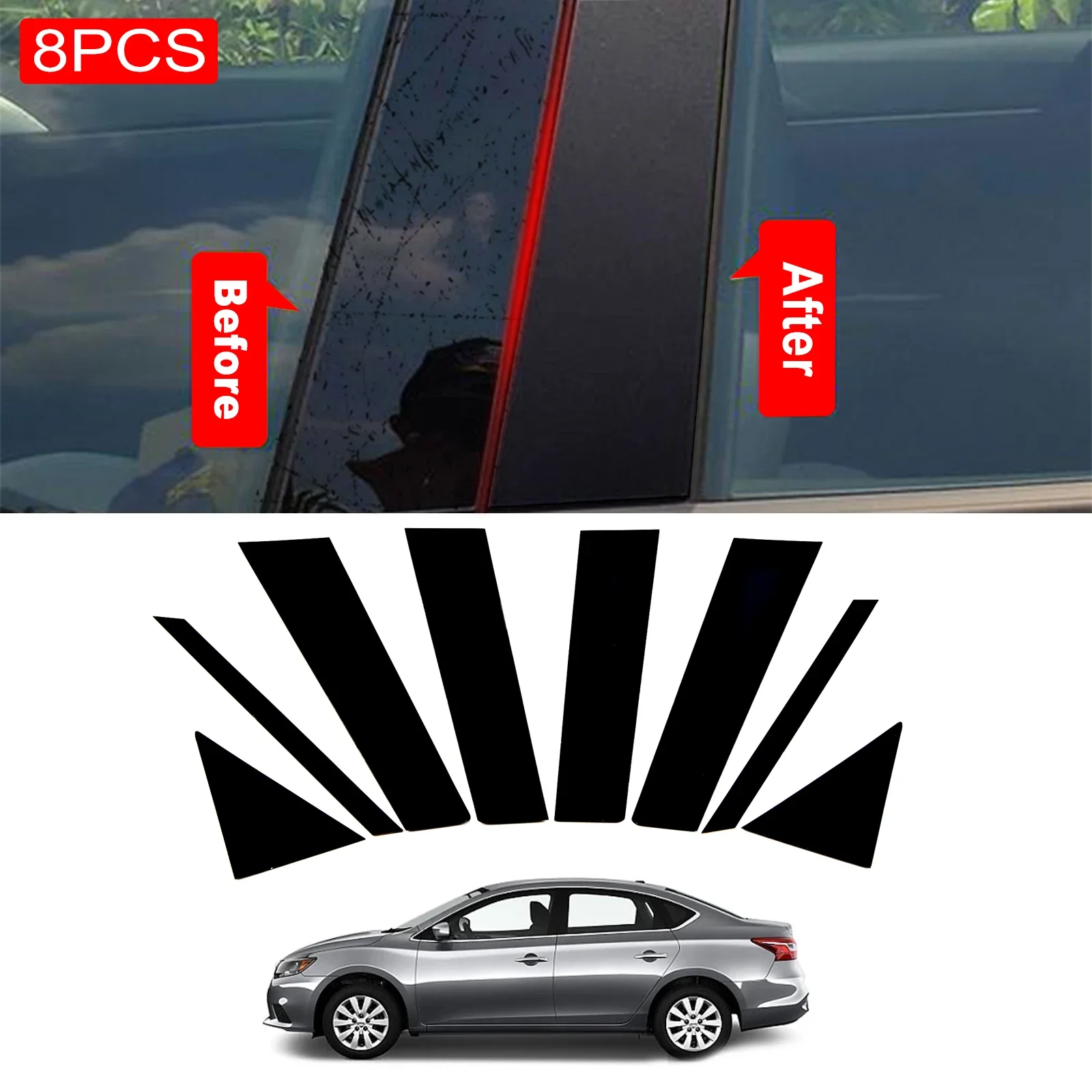 

8PCS Polished Pillar Posts Fit For Hyundai Elantra Sedan 2017- 2018 Window Trim Cover BC Column Sticker Chromium Styling